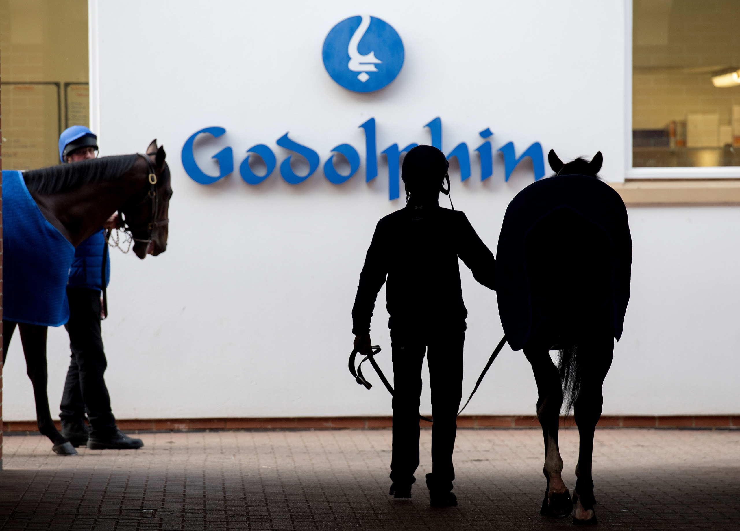 Picture taken for Godolphin.
Godolphin, sponsored by Emirates, is the Maktoum family's private thoroughbred horseracing stable and was named in honour of the Godolphin Arabian, who came from the desert to become one of the tree founding stallions of the modern thoroughbred . Godolphin's headquarters are in Dubai. It operates two racing stables in Newmarket, UK, two in Sydney one in Melbourne, Australia and also has horses in training with independent trainers in Great Britain, Australia , France, Japan, USA and Ireland. UAE Vice President, Prime Minister and Ruler of Dubai, H.H Sheikh Mohammed Bin Rashid Al Maktoum is the driving force behind Godolphin.