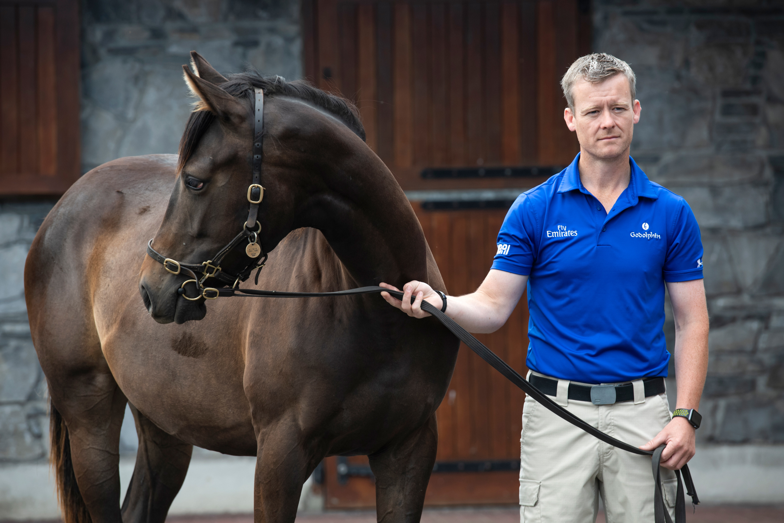 Picture taken for Godolphin.
Godolphin, sponsored by Emirates, is the Maktoum family's private thoroughbred horseracing stable and was named in honour of the Godolphin Arabian, who came from the desert to become one of the tree founding stallions of the modern thoroughbred . Godolphin's headquarters are in Dubai. It operates two racing stables in Newmarket, UK, two in Sydney one in Melbourne, Australia and also has horses in training with independent trainers in Great Britain, Australia , France, Japan, USA and Ireland. UAE Vice President, Prime Minister and Ruler of Dubai, H.H Sheikh Mohammed Bin Rashid Al Maktoum is the driving force behind Godolphin.