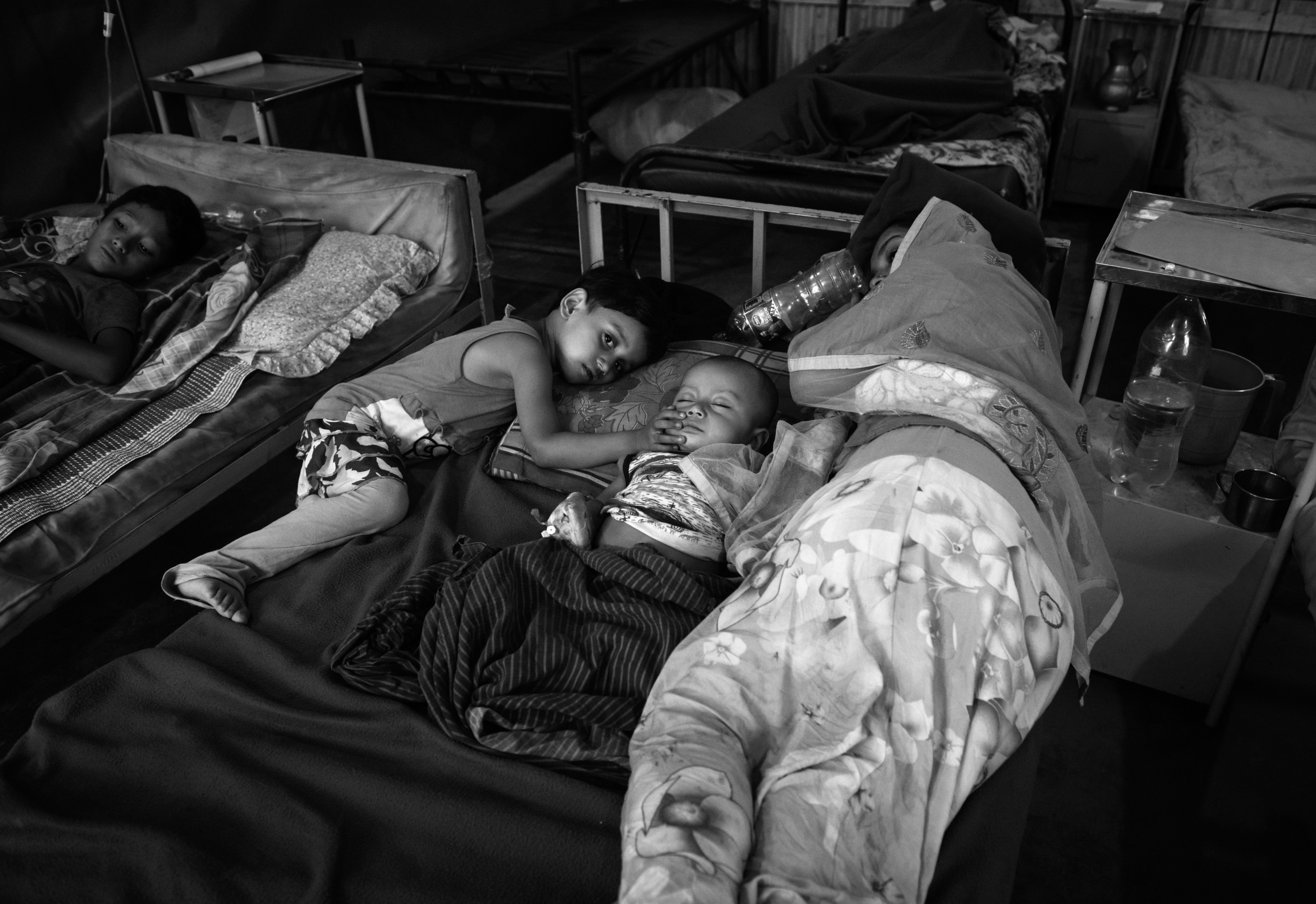 Bangladesh, Cox's Bazaar.
Rohingya refugee is seen at hospital at Kutupalong camp on January 17, 2018 .
In November 2017 there were 7 named camps in Kutupalong, now there are 20 and there are now approximately 600,000 Rohingya refugees in the Kutupalong refugee camp of Southern Bangladesh. While preparations are now being made for the Monsoon season which is fast approaching.