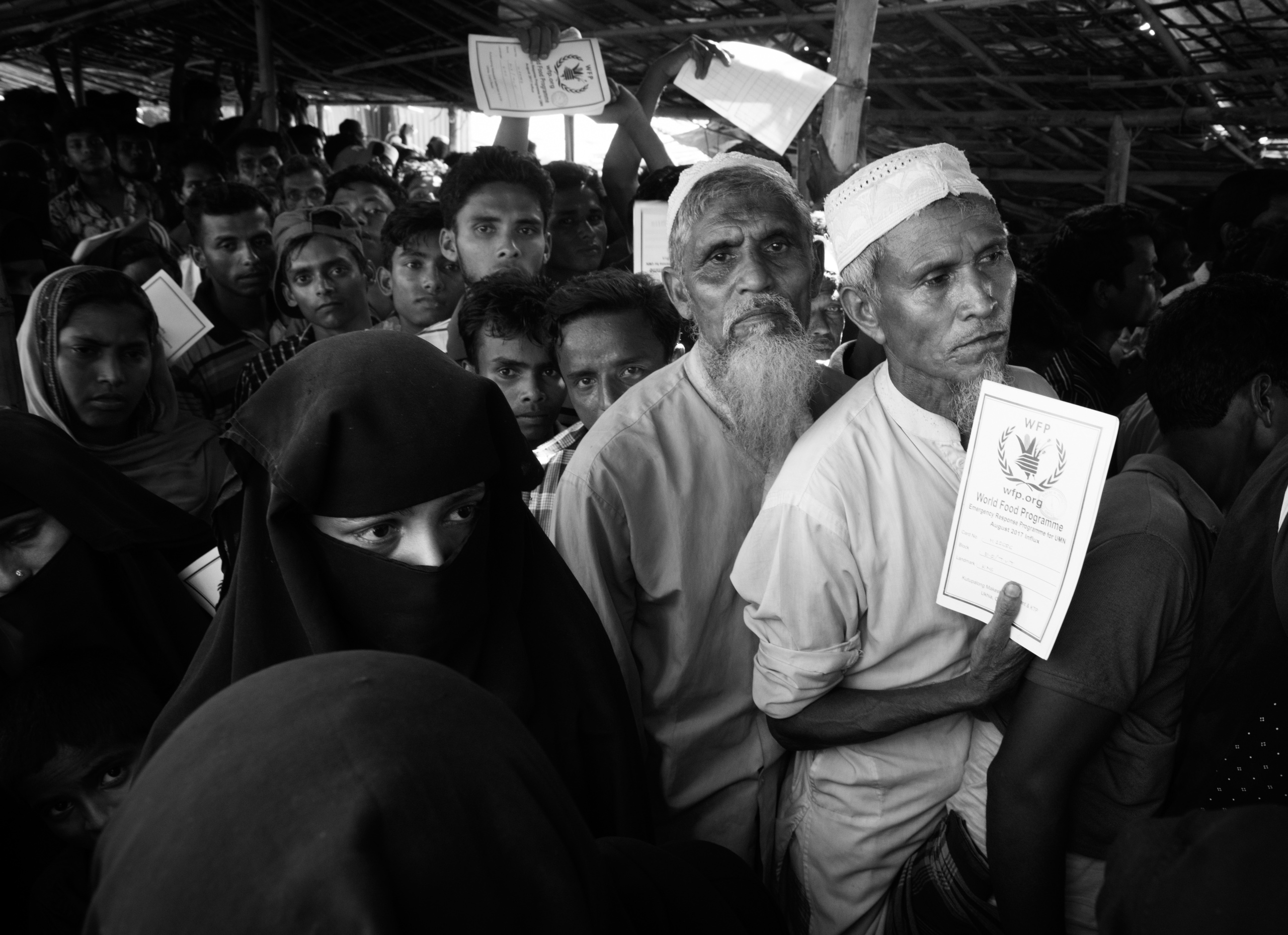 Bangladesh, Cox's Bazaar.
Newly arrived Rohingya refugees waiting for food aid at Kutupalong camp on April 16, 2018. Over 650,000 Rohingya have crossed the border to Bangladesh since August last year, fleeing the violence.