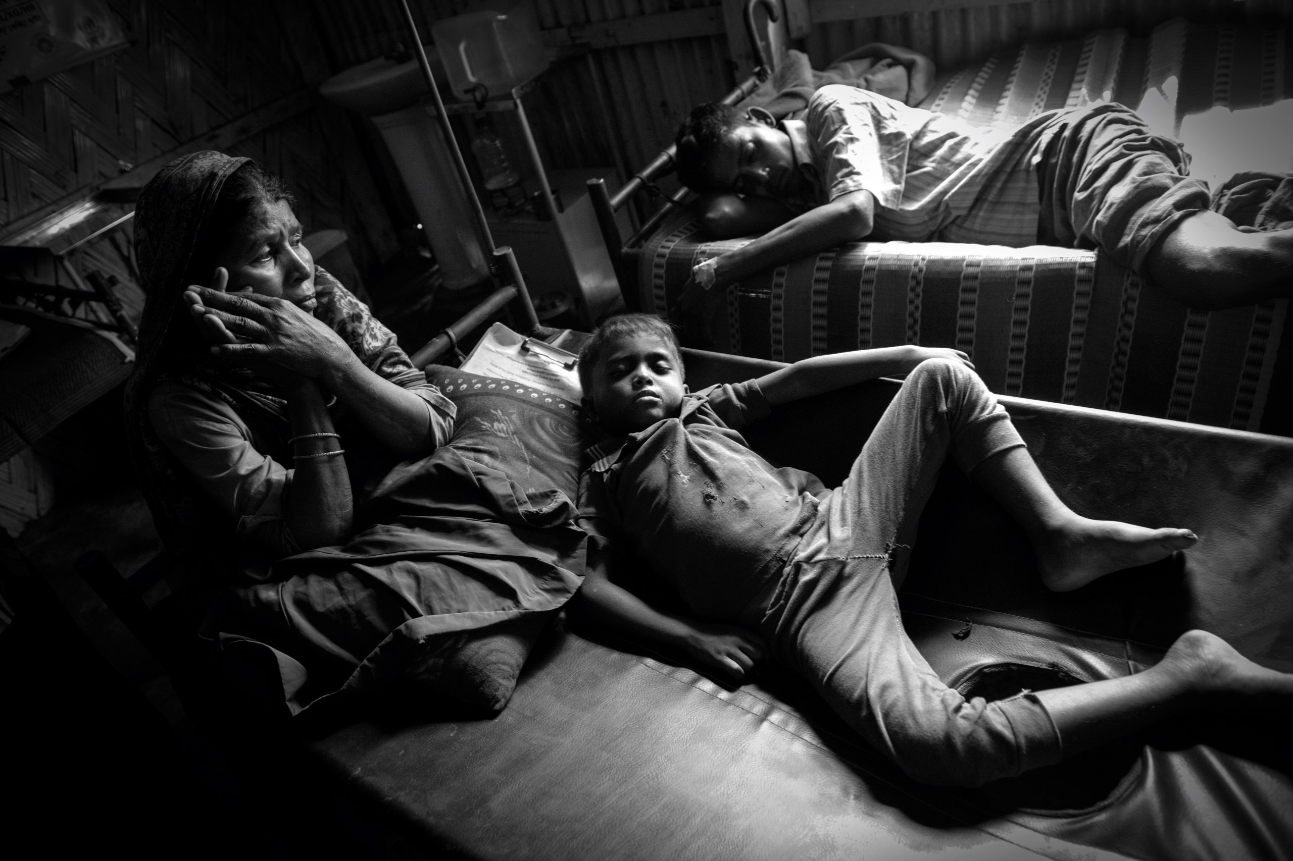 Bangladesh, Cox's Bazaar.
Rohingya refugees are seen at hospital at Kutupalong camp on January 17, 2018.
In November 2017 there were 7 named camps in Kutupalong, now there are 20 and there are now approximately 600,000 Rohingya refugees in the Kutupalong refugee camp of Southern Bangladesh. While preparations are now being made for the Monsoon season which is fast approaching.