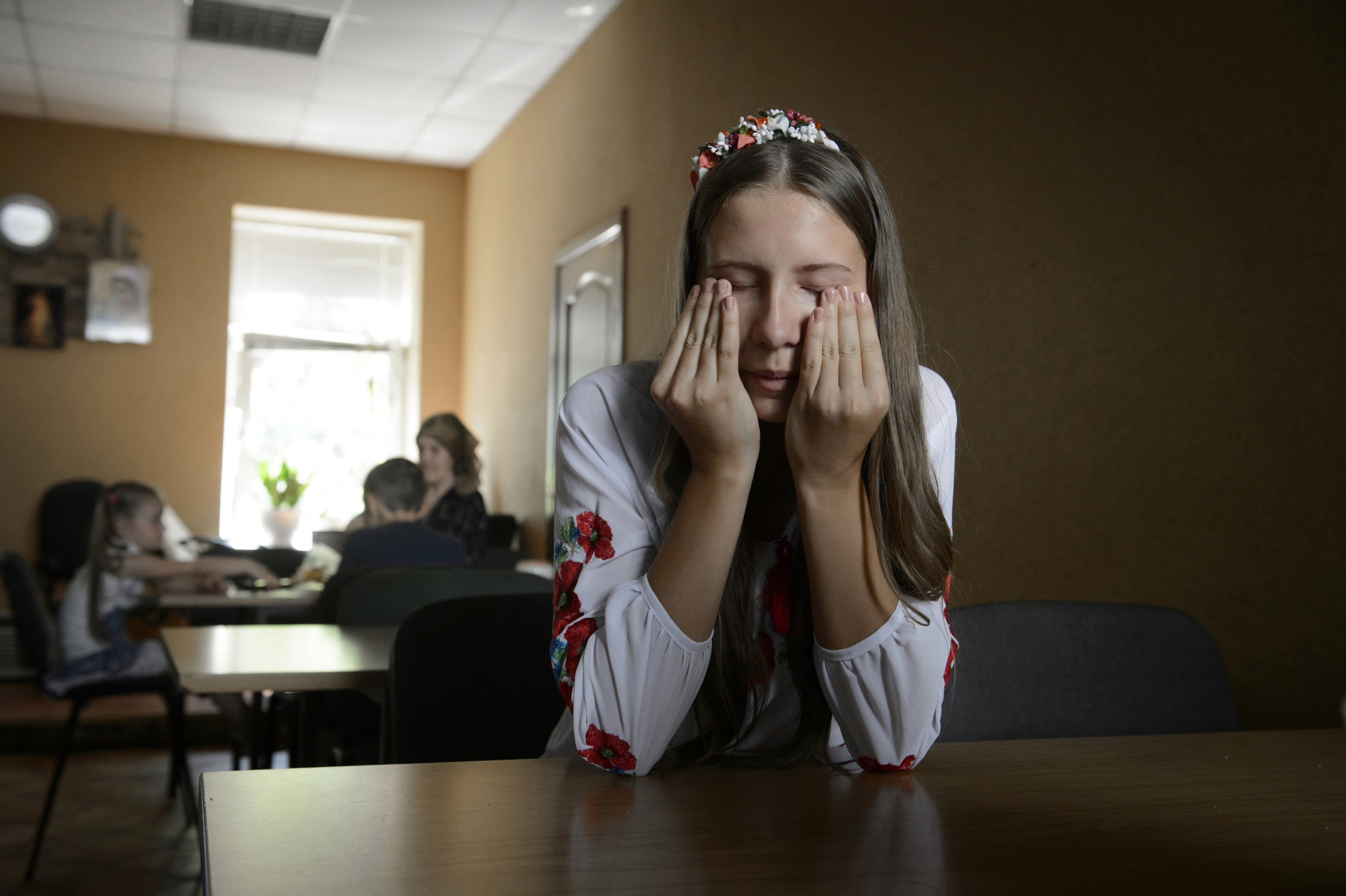 Kiev-Ukraine.
In an Orthodox help center of Kiev. A young refugee crying.
The fight between pro-Ukrainian troops and pro-Russian separatists is continuing in the Donbas region of eastern Ukraine despite the recent Minsk ceasefire agreements.
