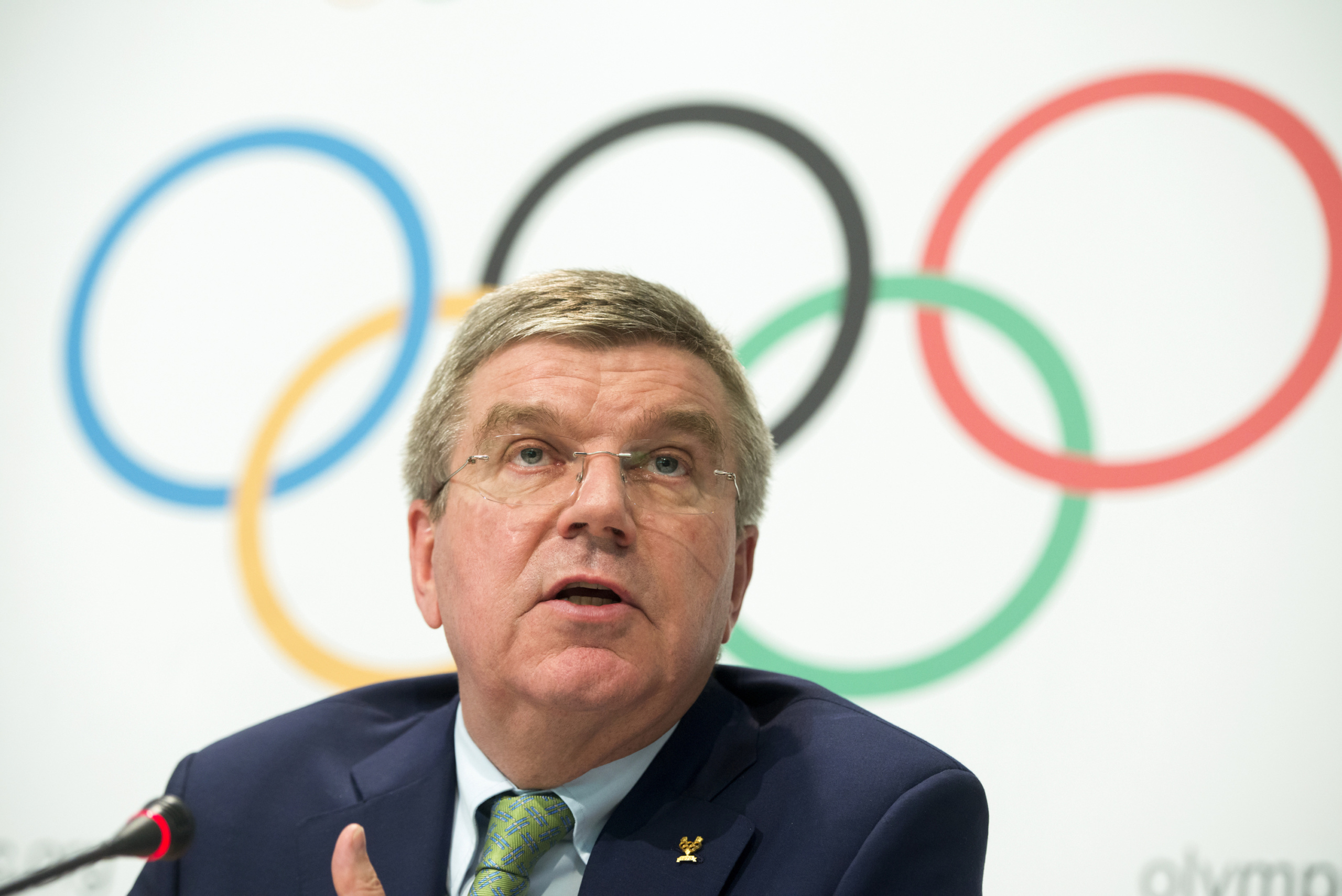 Lausanne, Switzerland
The President of the International Olympic Committee (IOC) Thomas Bach speaks to the media at the end of an IOC Executive Board meeting in Lausanne, on June 8 2015. Bach said on June 8 that scandal-plagued FIFA needs 'painful' but necessary reform. AFP PHOTO / RICHARD JUILLIART (Photo credit should read Richard Juilliart/AFP/Getty Images)