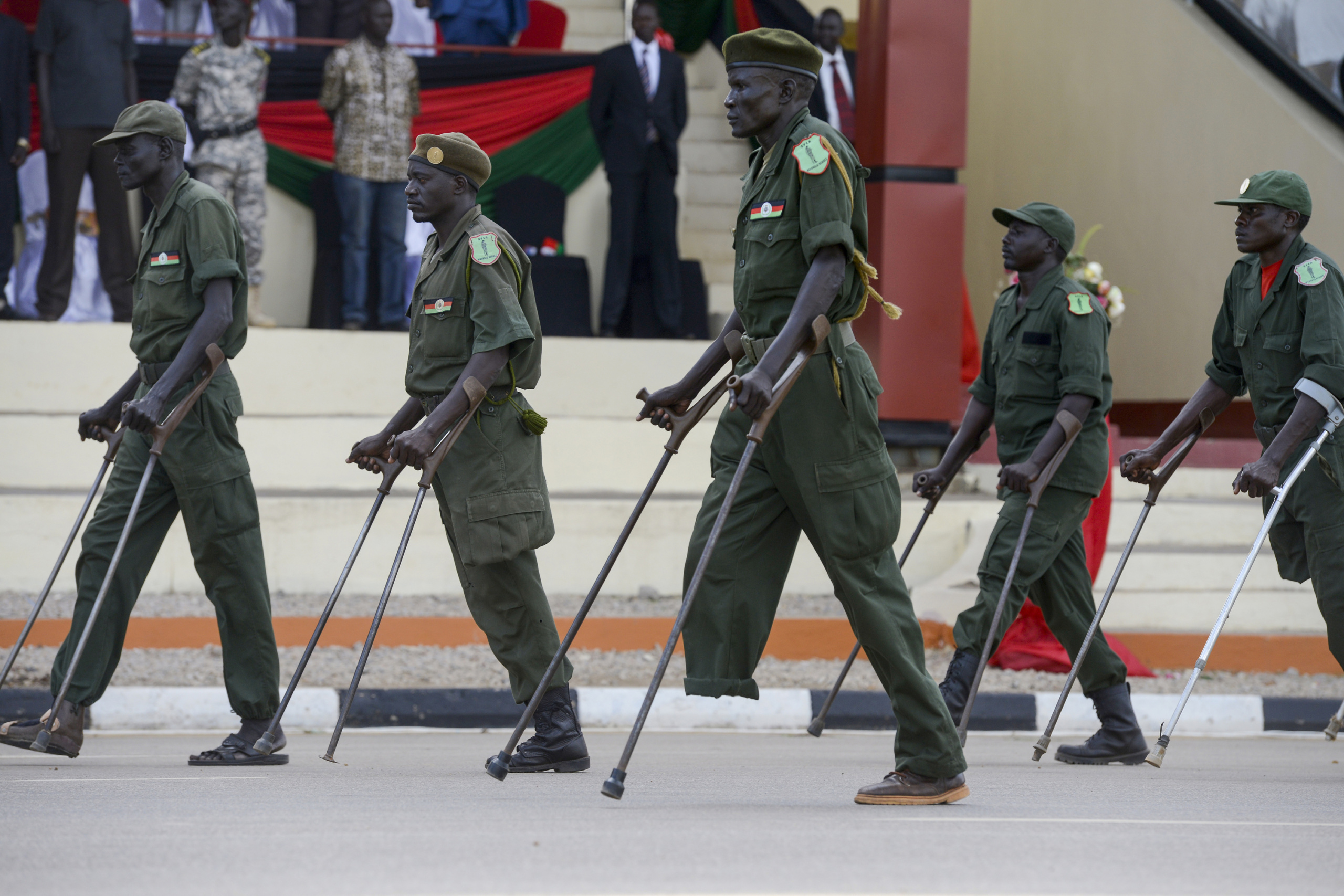 — SOUTH SUDAN
Juba, South Sudan.
South Sudanese handicapped military veterans parade during a ceremony celebrating South Sudan's first Independence day.
On 9th of July 2011 a new country will be born in Africa. The Republic of South Sudan will be the 54th African state and the 193rd nation in the world. But South Sudan is a very poor country, despite its large oil reserves, which account for 98 percent of its income.
South Sudan’s society is deeply divided along tribal lines. The main clan is the Dinka, a pastoral semi-nomadic population. Violence is endemic to the region, often as a consequences of cattle ownership issues. But violence is also very much fed by the uncountable number of weapons circulating in the country, the heavy legacy of a 30 year long civil war against North Sudan.
